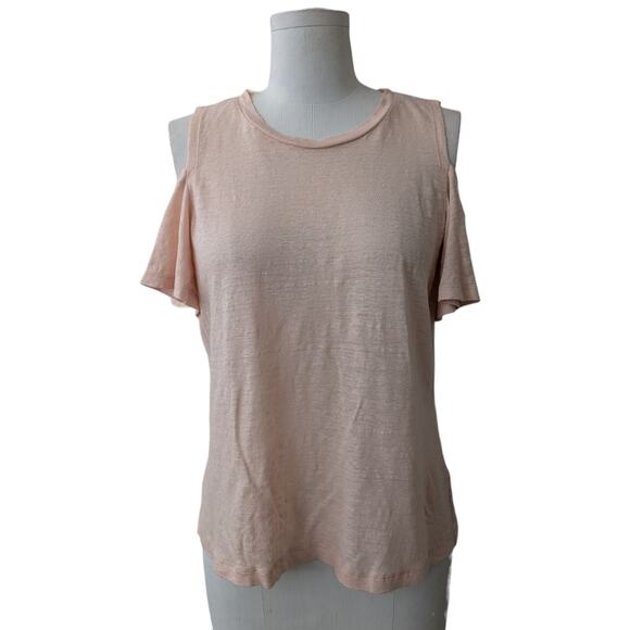 Rebecca Taylor pink cold shoulder stretch linen top size large - Picture 1 of 13